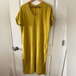 Francesca Bettini Made In Italy Golden Yellow Linen Dress Large